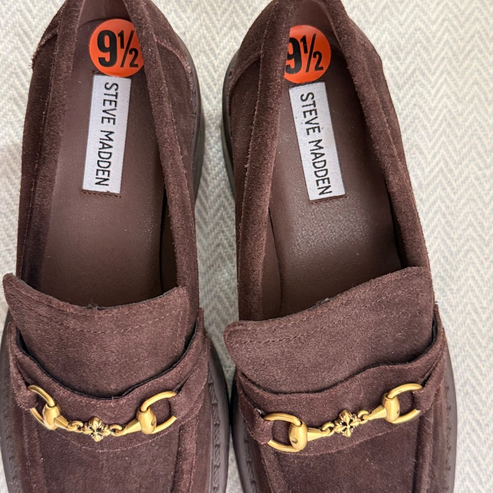 Steve Madden Loafers Womens 9.5 Brown Suede Horsebit Chunky Old Money Preppy - Picture 4 of 8